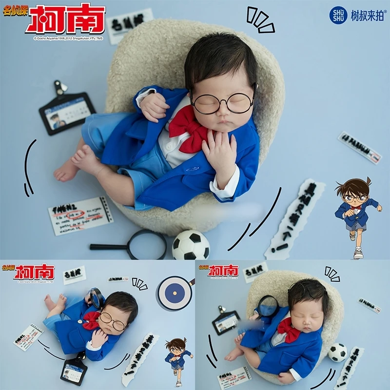 Dvotinst Newborn Baby Photography Props Cotton Backdrop Conan Outfit Investigate Glasses Theme Set Studio Shooting Photo Props newborn baby photography props pants cosmetics magazine theme set backdrop poster glasses studio shooting photo props