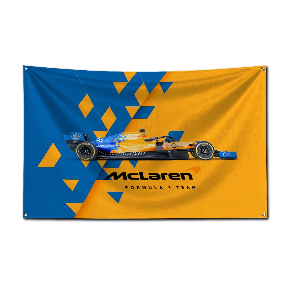 Bandera de carreras de F1 de 3 x 5 pies, pancarta de impresión digital de poliéster para M-mcLarens-M, decoración de pared de garaje para exteriores con ojales de latón