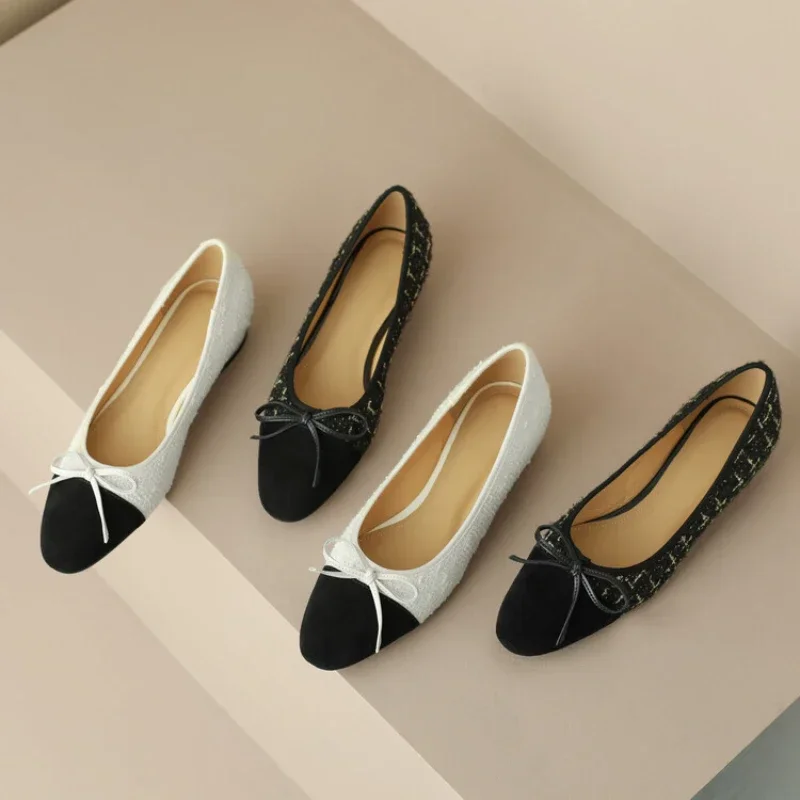 

New Japanese and Korean Spring/Summer 2024 Bow genuine leather work walking flat bottomed women's shoes Ballet dance shoes