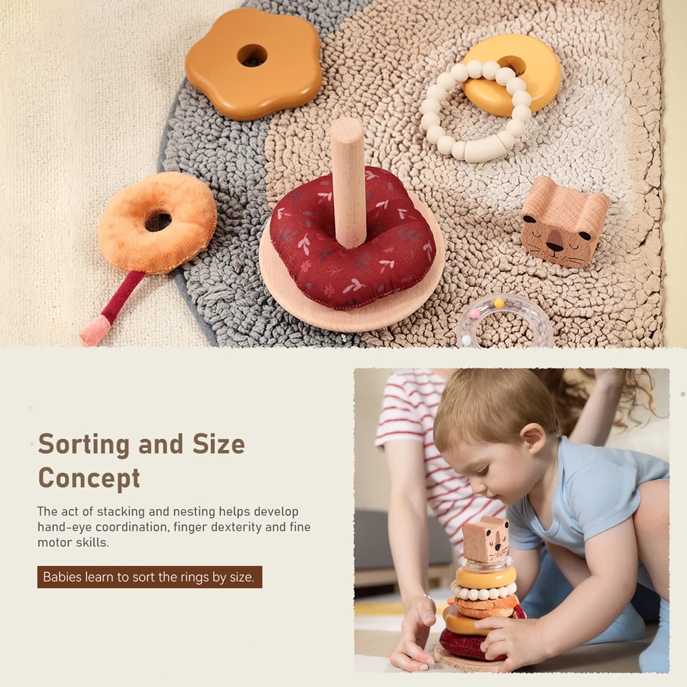 Montessori Stacking Wooden Tower Baby Stacking Puzzle Toys Safety and Environmental Protection Colored Children's Block Toys 5