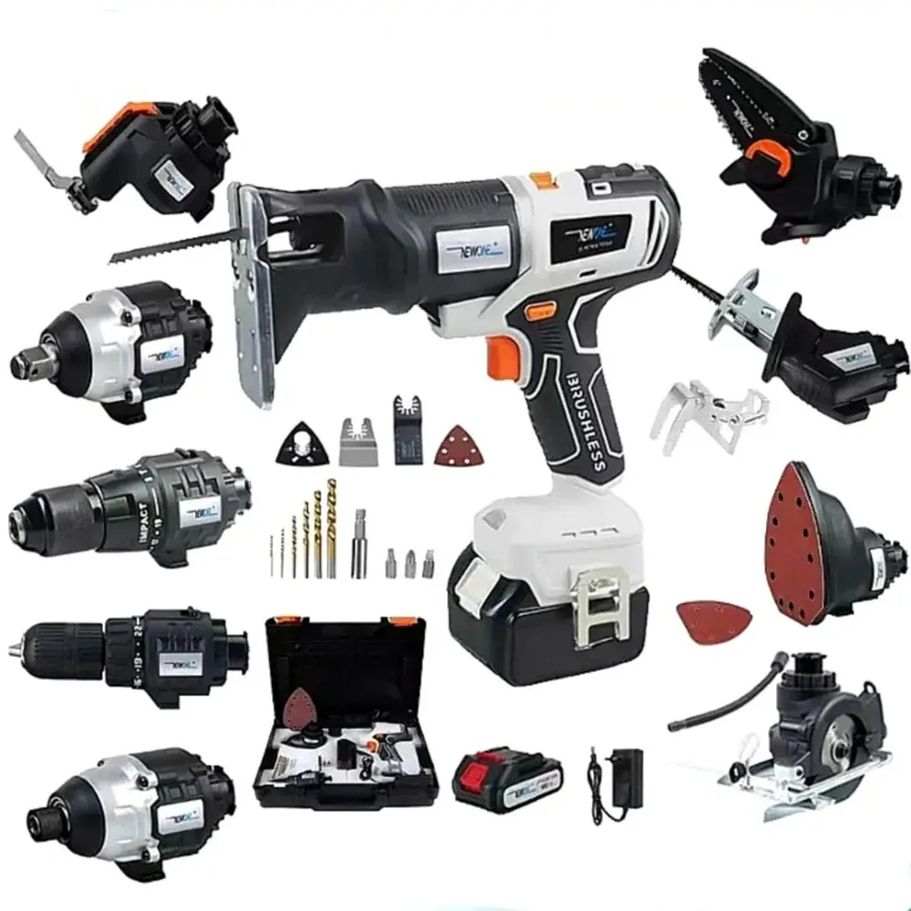 

12 in 1 Multi-purpose Electric Drill (with Impact Drill) Reciprocating Saw Curve Saw Swing Tool Chain Saw Screwdriver Attachment