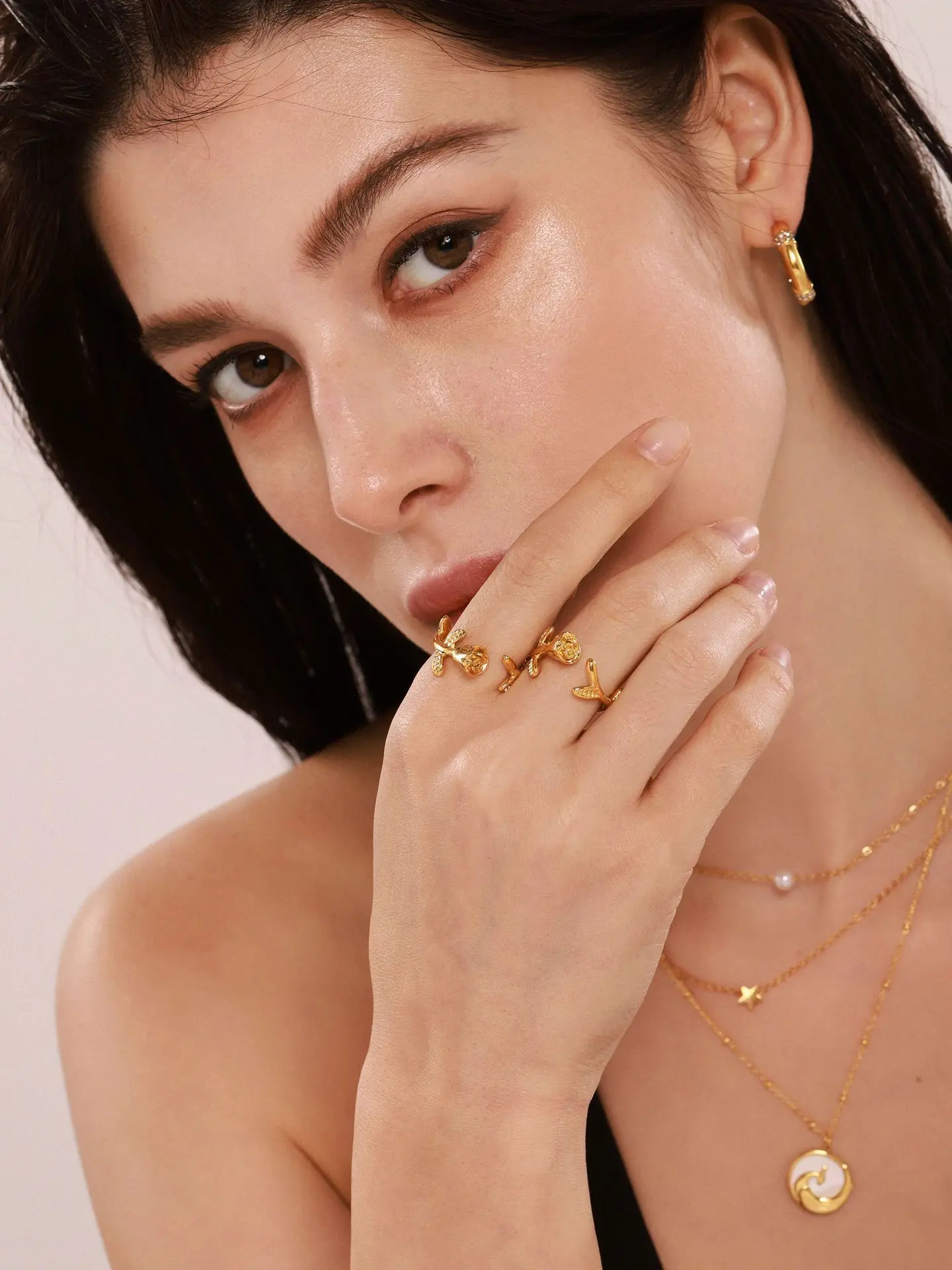 Mehrere Stile 316L Edelstahl vergoldet Ring für Frauen Mode Teufelsauge Blume Herz Ring Mädchen Schmuck Geschenk – Detail 2