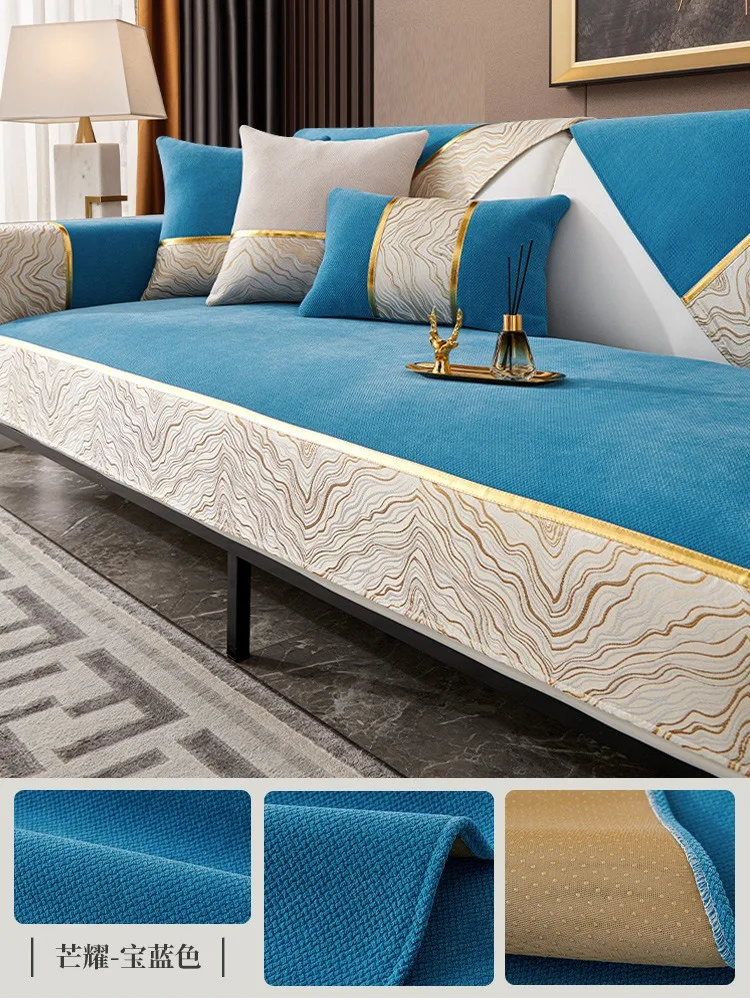 Chenille Orange Real Leather Sofa Cushion Fur Sofa Cover Non-slip and Dustproof Thick Soft Couch Cover Furniture Protector 5