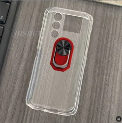 Universal Soft Silicone TPU Phone Case with Back Ring Holder Bracket for Blade10 Ultra (Transparent C Red)