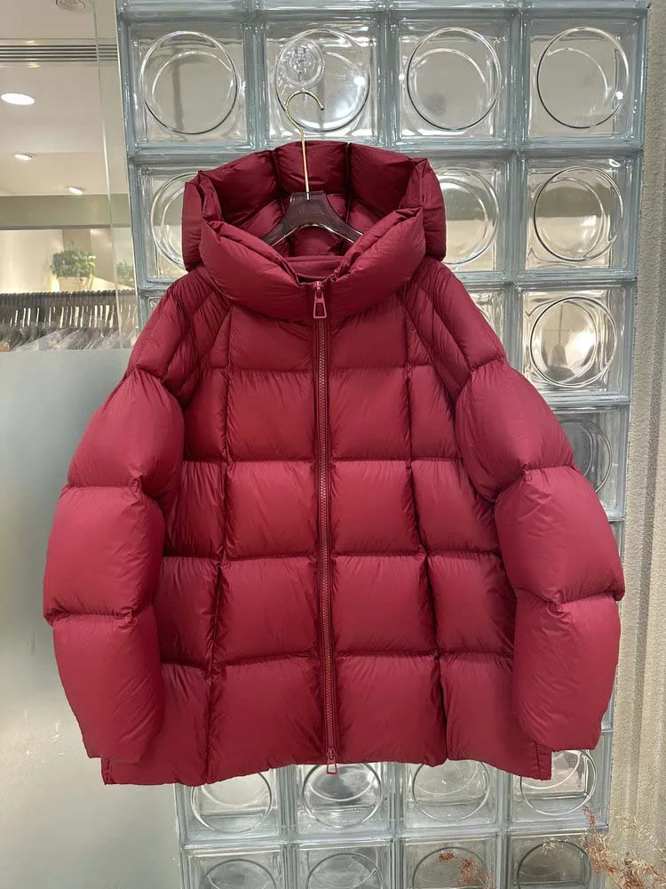 Luxury Oversize thickened warm down jacket for women 2026 Winter High quality Long sleeve puffer coat Black Red INKEO DJ728