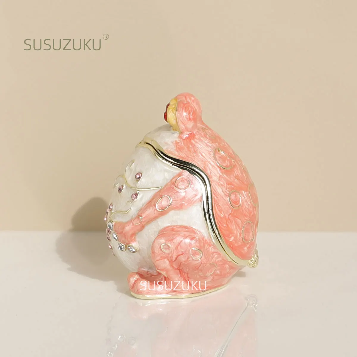 1pc Hand Painted Hinged Frog Trinket Jewelry Box Crystal Jeweled Small Cute Frog Animal Figurines Collectible