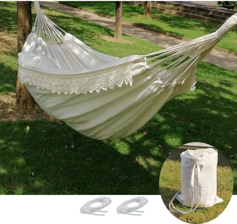 

Double Hammock, Boho Large Fringe Swing Bed - Portable 2 Person Hammock for , Porch, Backyard, Outdoor and Indoor with Carrying