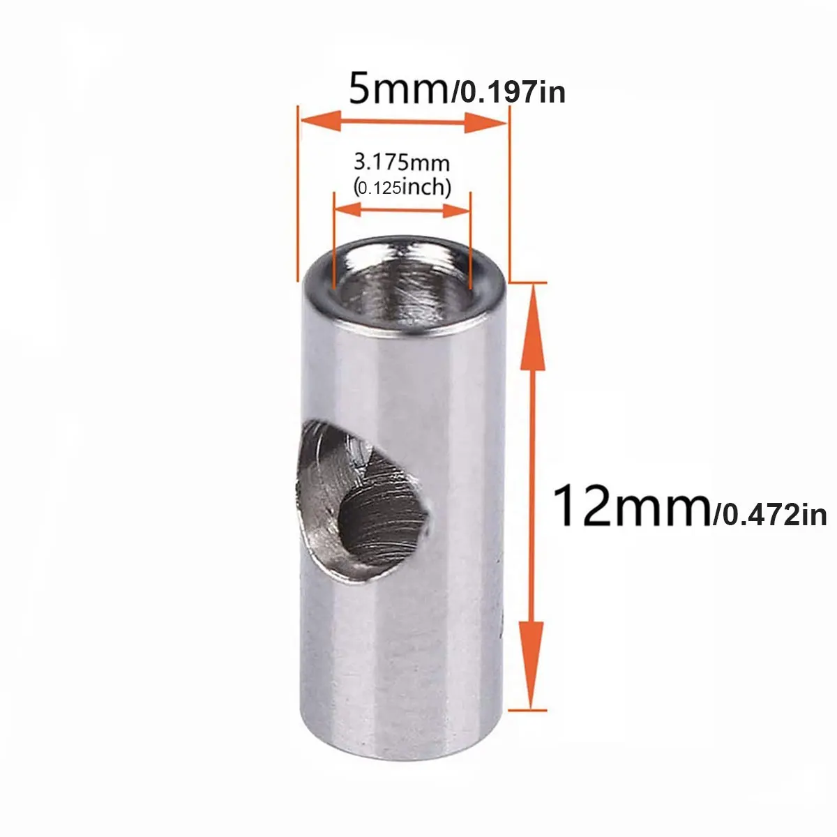 Adaptateur d'arbre moteur RC 3.5mm à 5mm en acier inoxydable, montrant la transition de diamètre et les vis hexagonales.