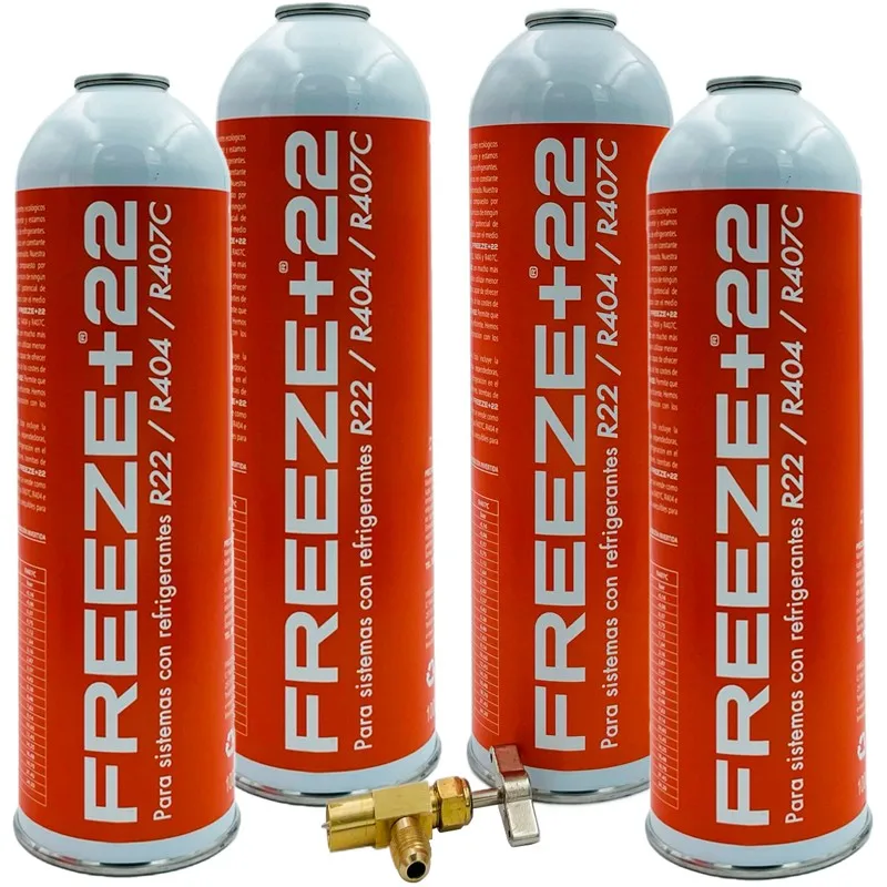 Pack 4 Bottiglie Gas Refrigerante Eco-Friendly Freeze + 22 R22-R404-R407C + Service Key
