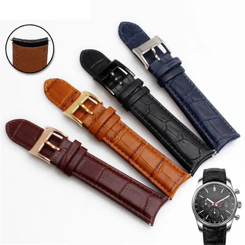 SCHIK Genuine leather watchband for Citizen Seiko wristband 20mm curve end cow leather black blue brown straps