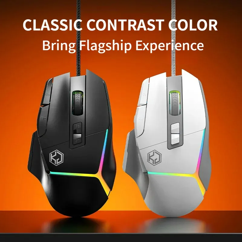 2026 Wired Mouse RGB Lights 10 Keys Macro Programming Gaming Chip 12800DPI Ergonomic Design Medium-Large Hand Gaming Mouse GK502