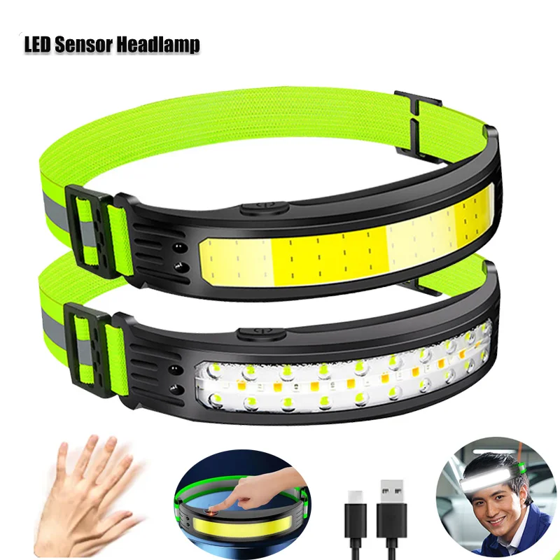 

COB LED Headlamp USB Rechargeable LED Sensor Flashlight XPE+COB Torch Camping Waterproof Headlight for Fishing Lantern