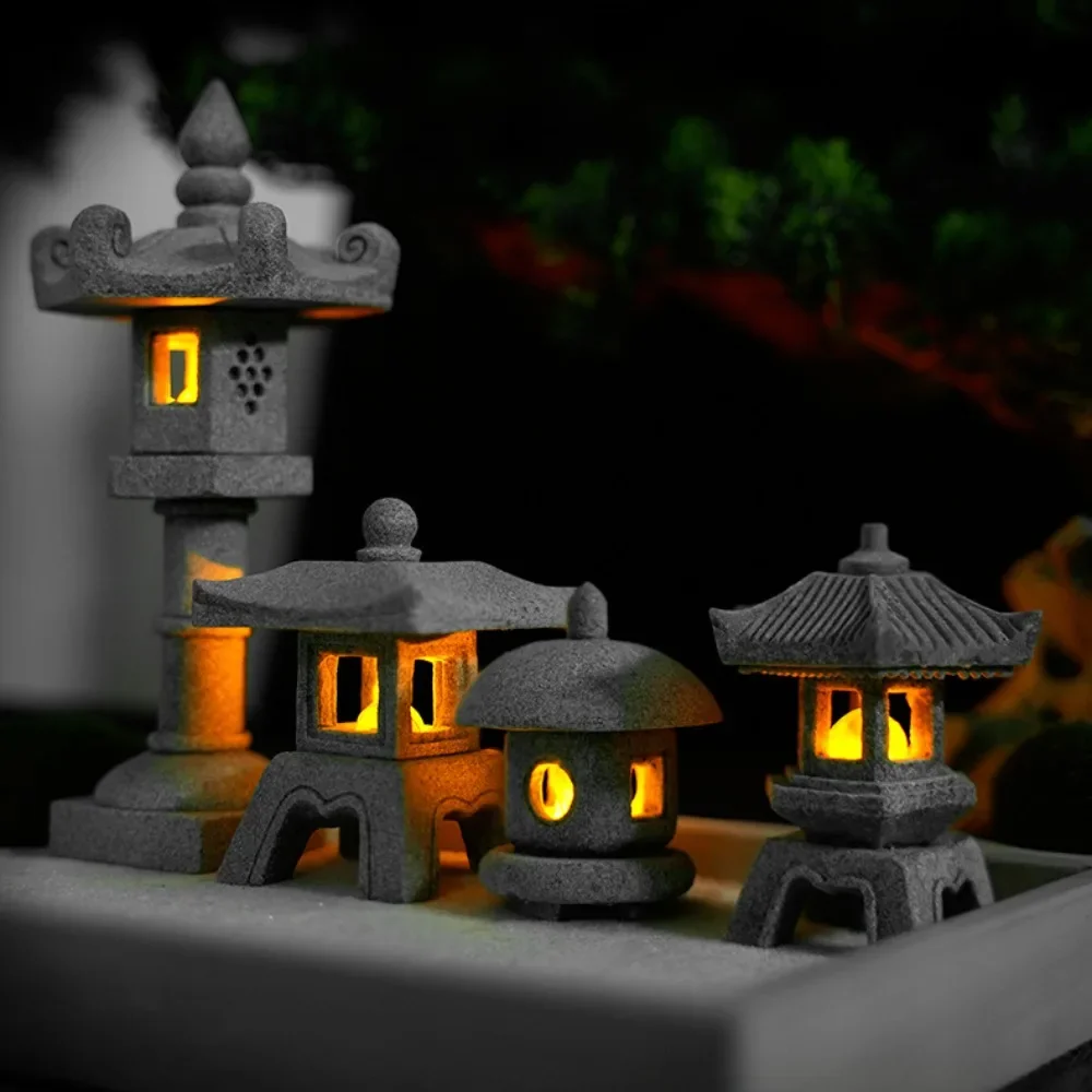 Yard Pagoda Lantern Light Garden Statue Micro Landscape Fish Tank Zen Yard Aquarium Bonsai Zen Garden Home Outdoor Decorations