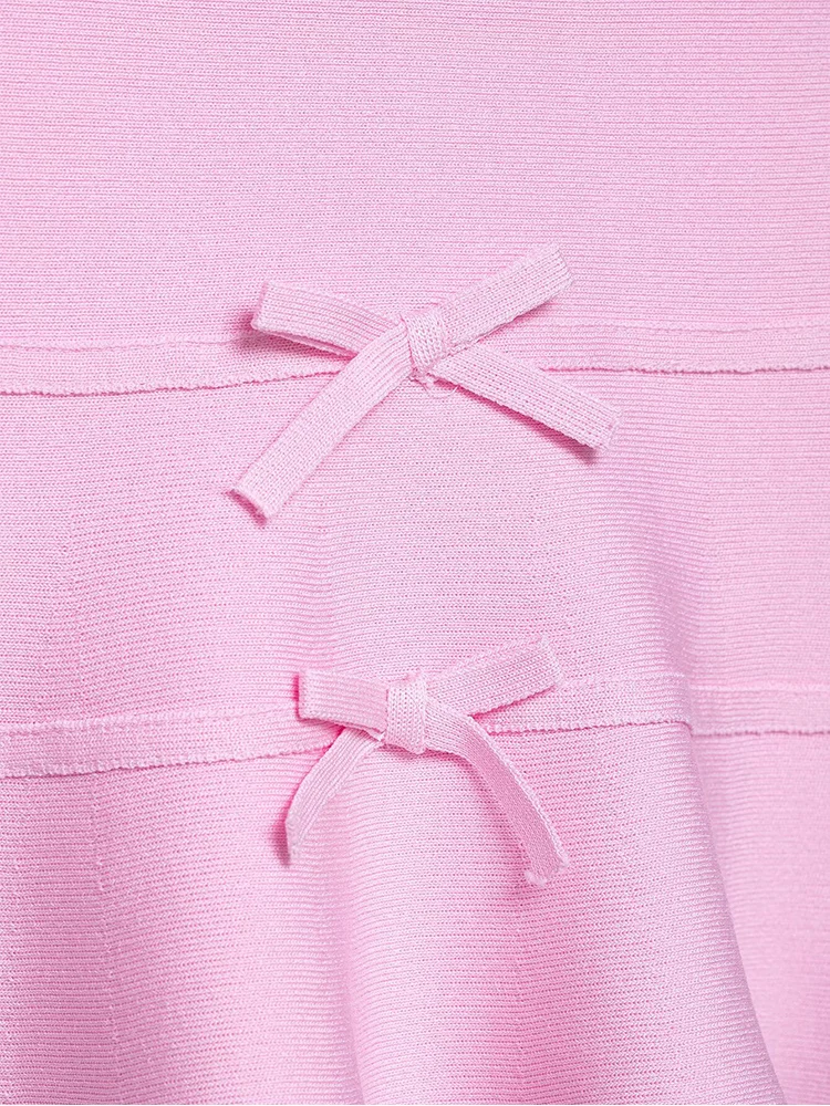 TFMLN Women French-style Bow Knit Top Round-neck Sleeveless Summer Fashion Slim-fit Elegant A Line Hem Lady Pink Tank Top