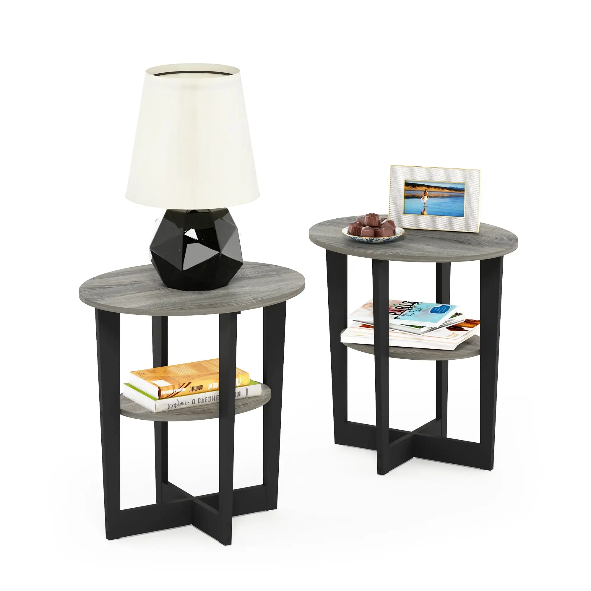 

Furinno JAYA Oval End Table Set of Two French Oak Grey/Black High Load-bearing Strong Stable and Durable