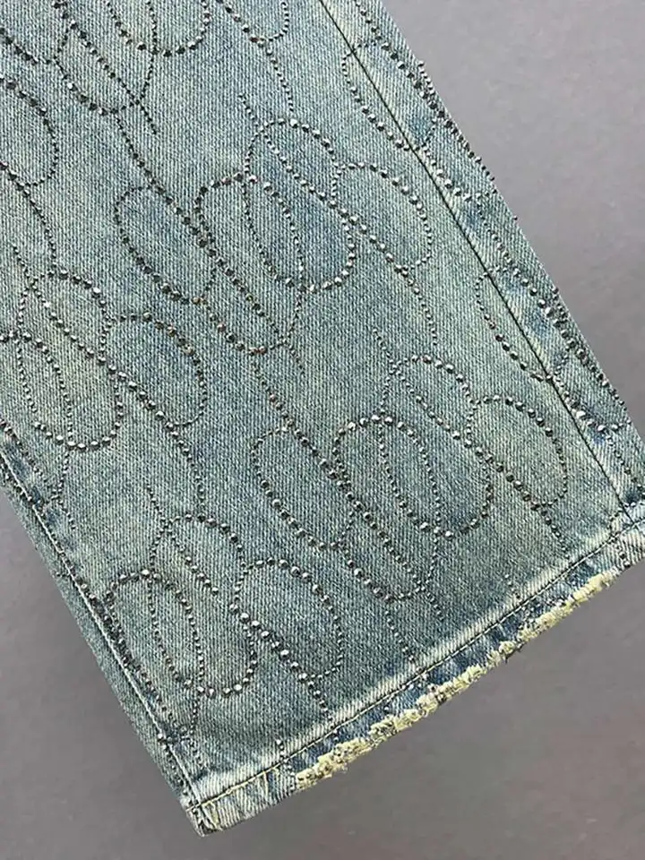 Deat-女性用ハイウエストデニムパンツ ブラック フルダイヤモンド ラインストーン チェック ストレート ワイドレッグ 新しいファッション 春 2022 29l3145 DEAT 女性のジーンズハイウエスト不規則なラインダイヤモンド象嵌ストレートワイドレッグデニムパンツ 2025 夏の新ファッション 29L4167