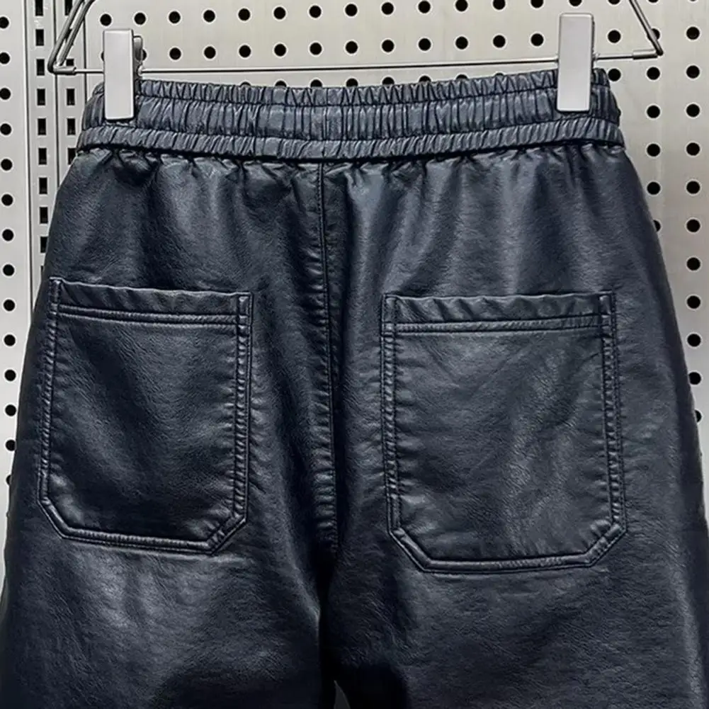 Description Picture 4 of itemVelvet Pants Faux Leather Trousers Windproof Waterproof Faux Leather Men's Pants with Elastic Waist for Cycling for Winter