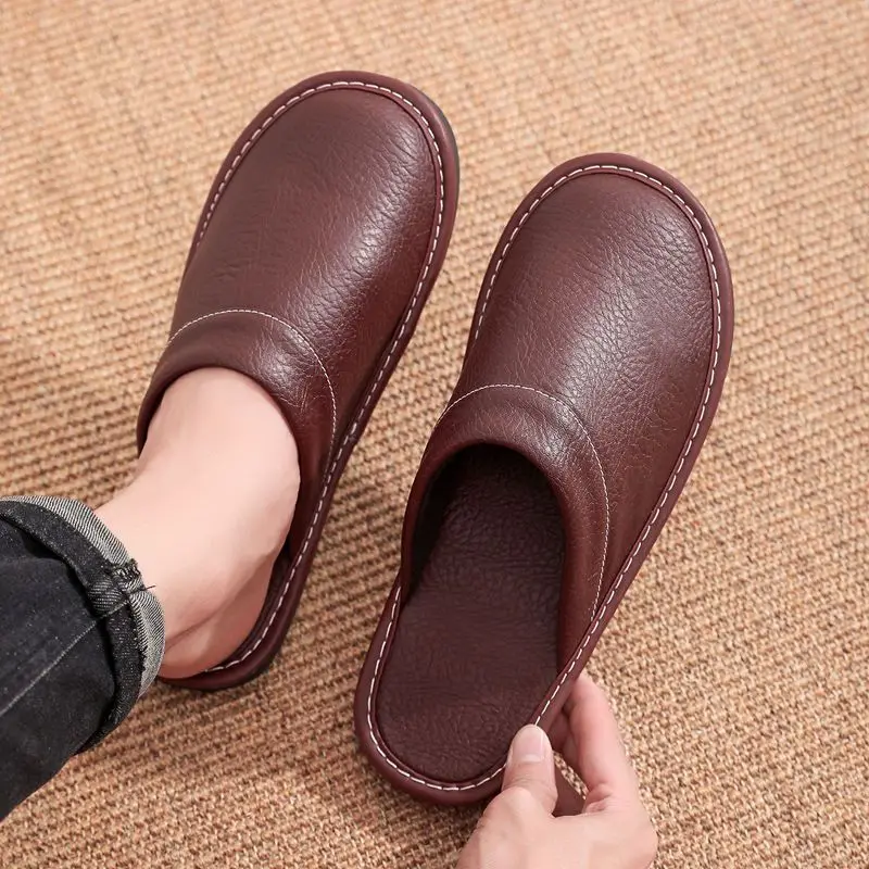 Home Leather Slippers Men and Women Spring 2024 New Non-slip