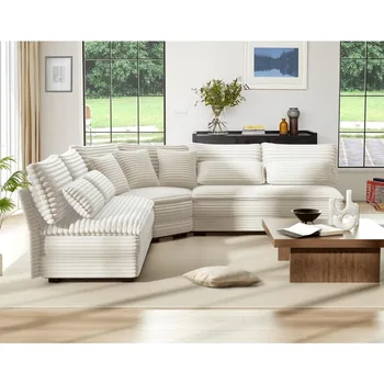 102" Luxury Oversized L-Shaped 5-Seater Sectional Sofa – Corduroy Cloud Couch with Dual-Layer Cushions 1