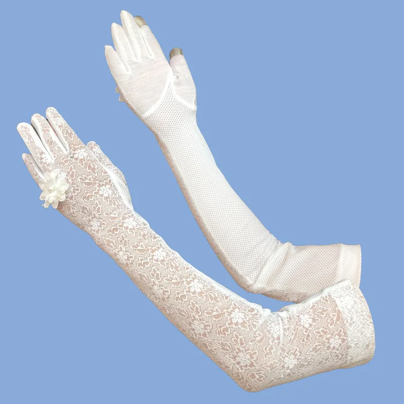 

Lace sunscreen sleeve sleeve women's summer ice silk thin long touch screen performance etiquette bridal wedding gloves lace lon