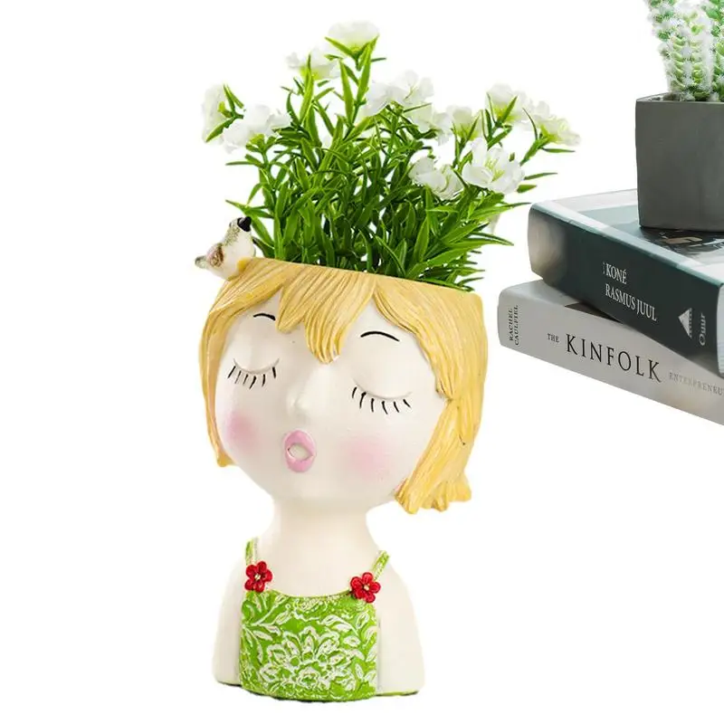 

Head Planter Cute Girl Face Planter With Drainage Hole Resin Face Flower Pot Cactus Succulent Yard Decor For Indoor Outdoor