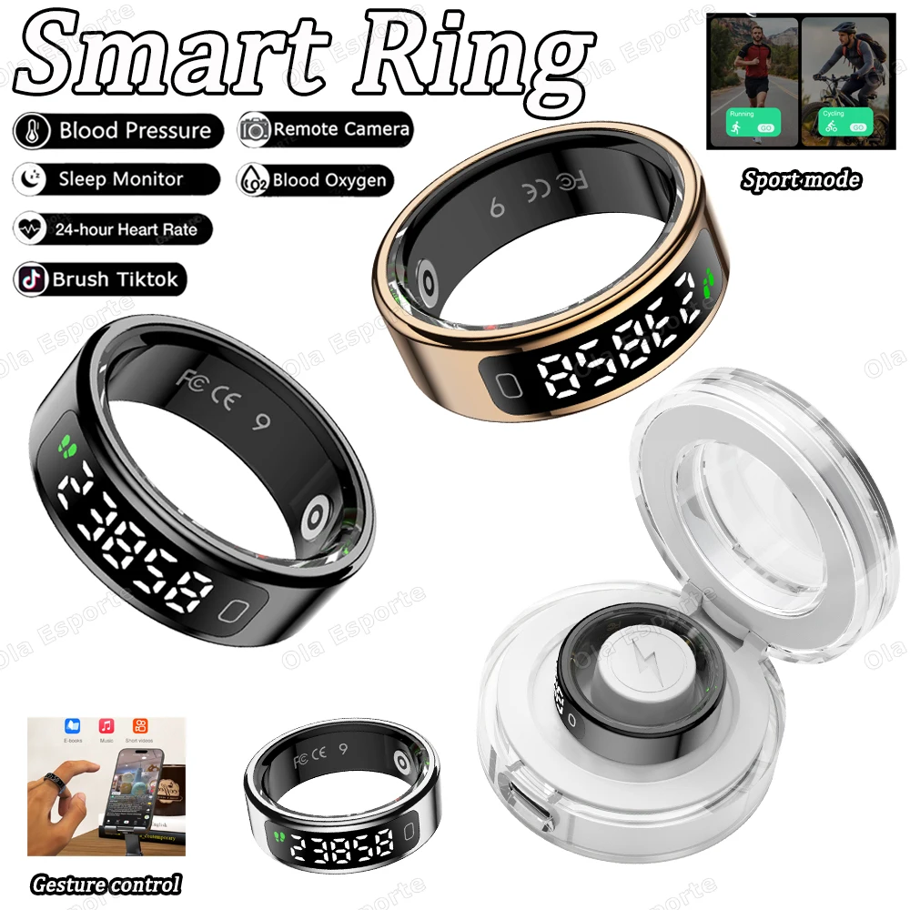 2025 Smart Ring With Screen Tiktok Control 5ATM Waterproof Smartring Heart Rate Temperature Monitoring Smartring Women Men R13 1