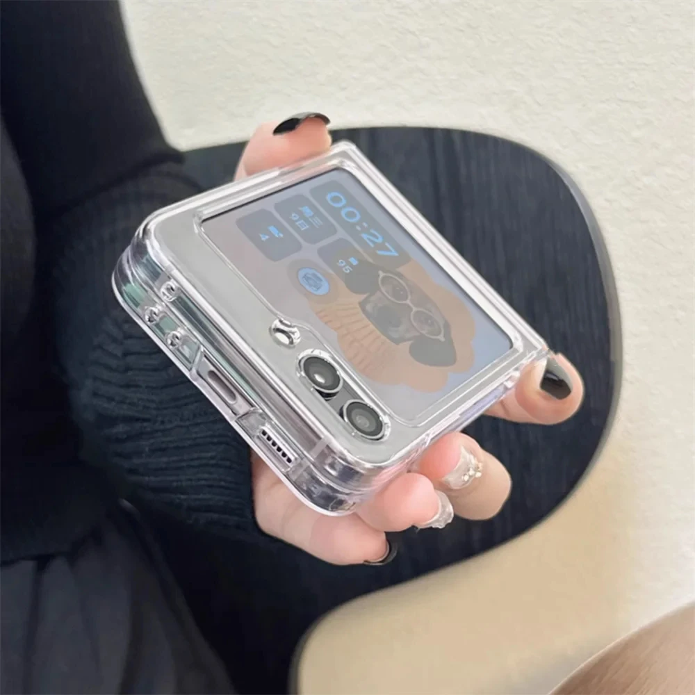 Ins Korean Cute Clear Case For Samsung Z Flip 7/6/5/4/3 Hinge Full Protection PC Case For Motorola Razr 60 50 Ultra Razr 40Ultra 6