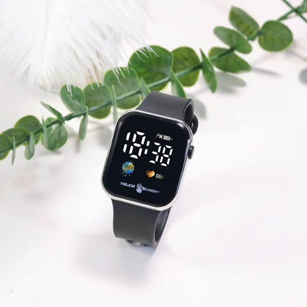 

Students Watch Earth Design Heart Rate Monitor Sport Watch Touch Screen Led Digital Smartwatch for Students Square Dial Watch