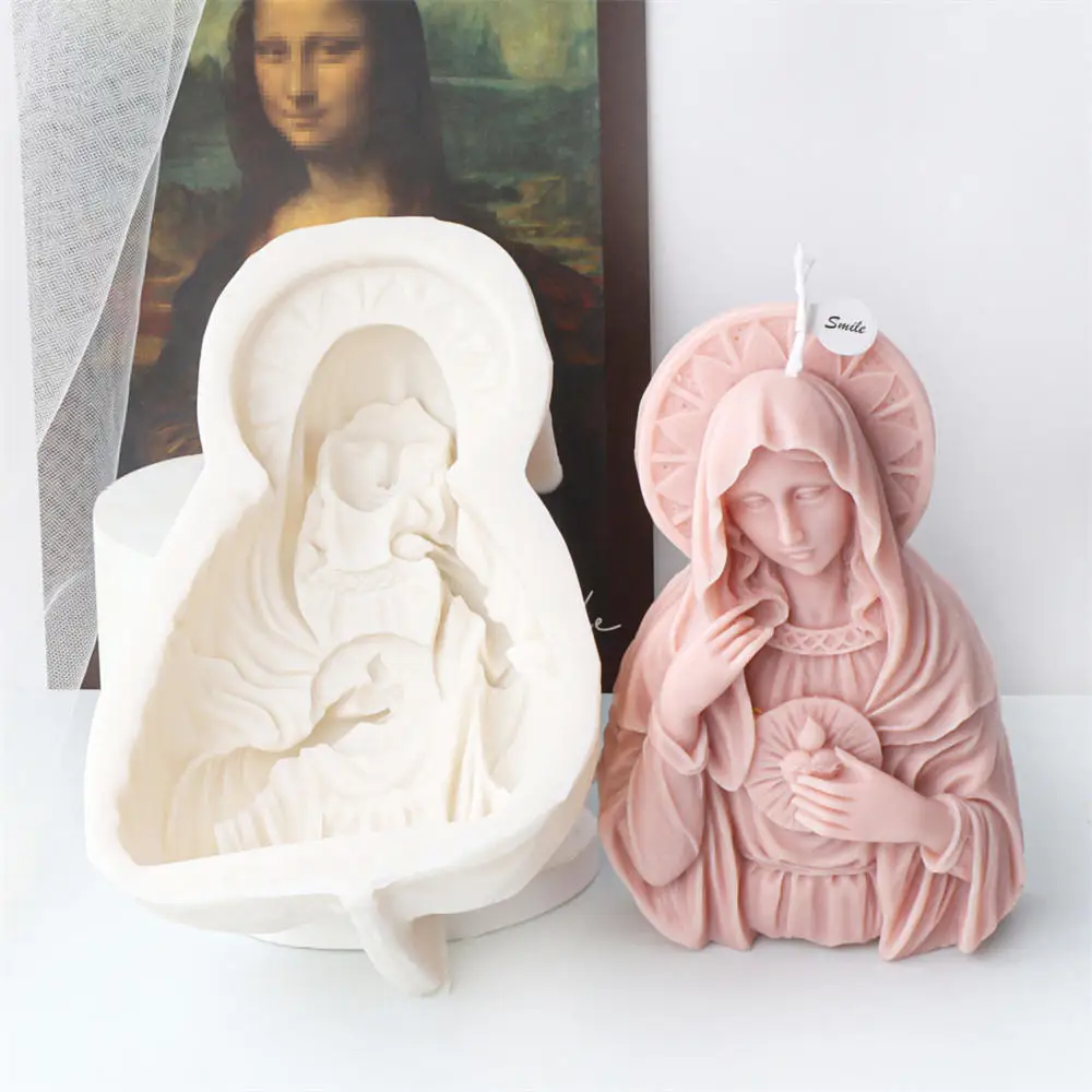Virgin Mary Bust Sculpture Candle Mold DIY Epoxy Resin Plaster Silicone Clay Mould Handmade Candle Making Craft Gift Home Decor