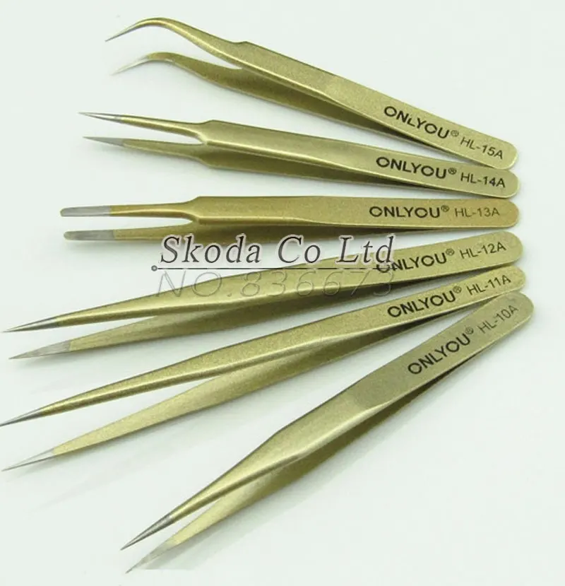 High Quality ONLYOU 6/pcs BGA Precision Golden Sanding ESD Tweezers Set