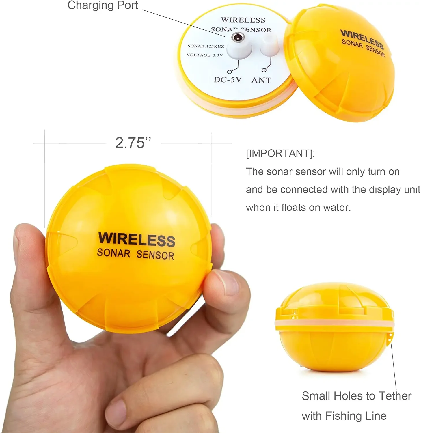 Matsutec GF-610 Portable Rechargeable Fish Finder Wireless Sonar Sensor Fishfinder Depth Locator with Fish Size