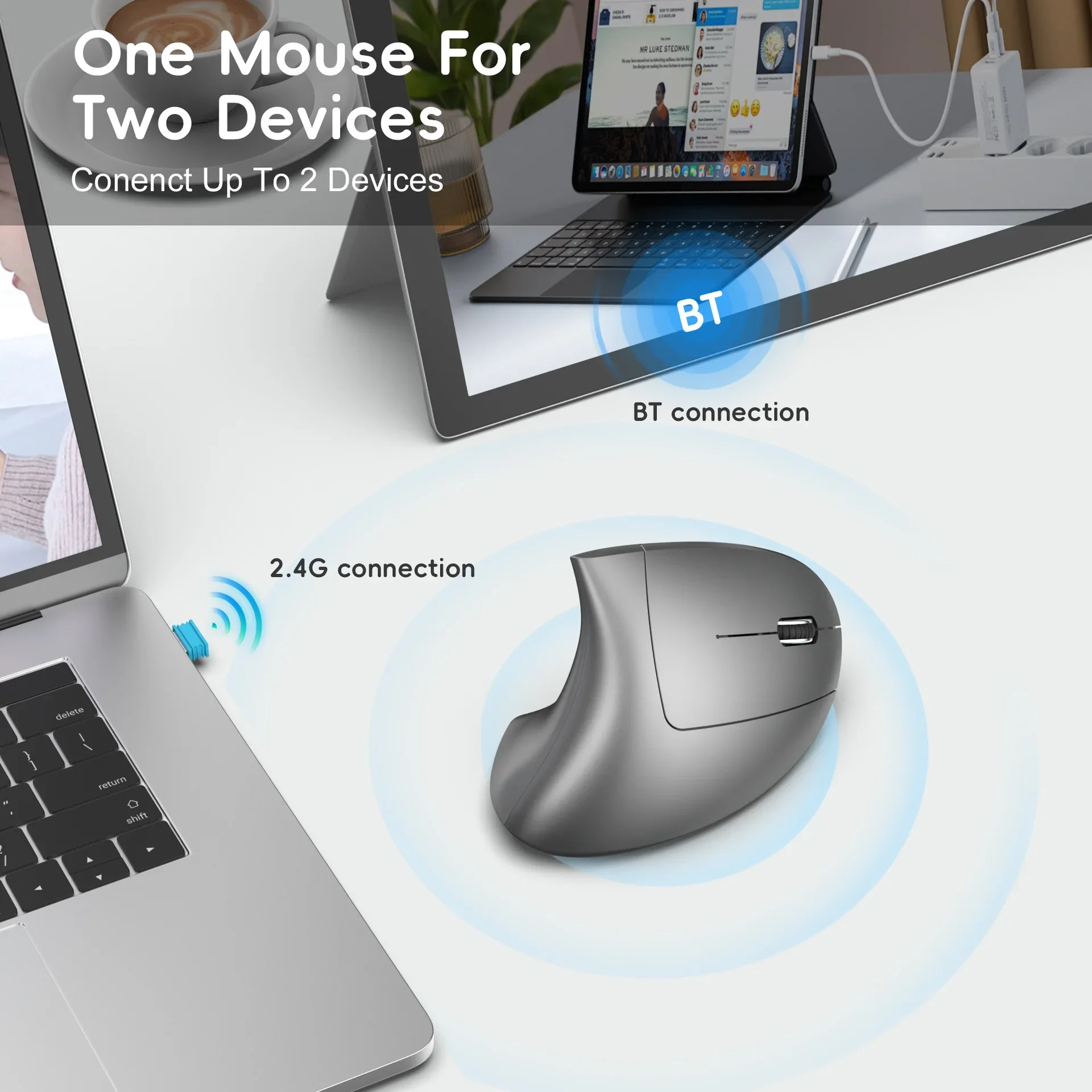 Mouse da gioco verticale ergonomico wireless ricaricabile ottico 2.4G per computer PC, laptop e desktop con connessione USB._voghion.com