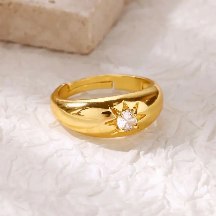 Zircon Geometric Stars Rings For Women Gold Color Adjustable