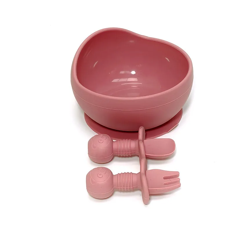 3pcs Silicone Complementary Bowl Baby Silicone Bowl Baby Fork Spoon Set Children's Autonomous Complementary Silicone Meal Plate