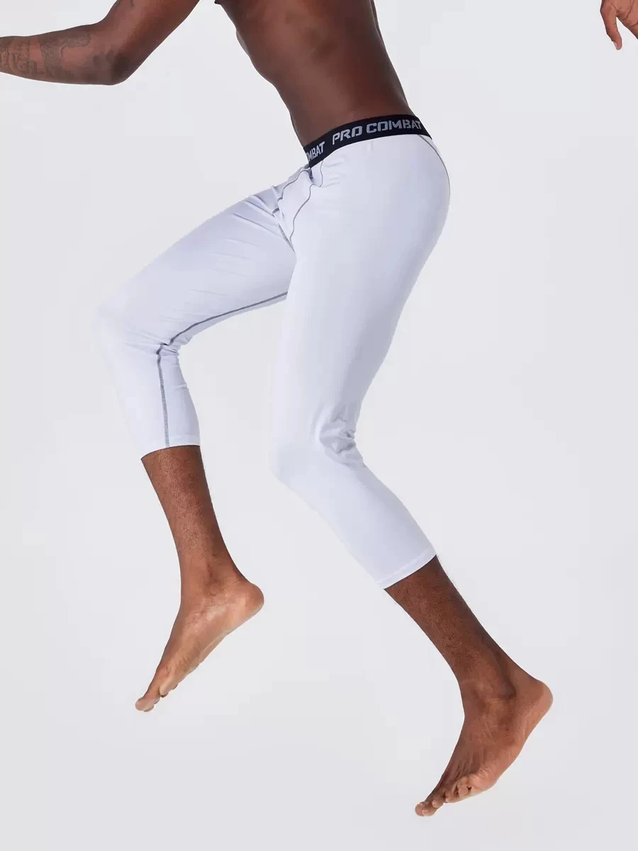 SONECHOKI Compression Calf-length Pants Men Running Tights Solid Basketball Legging Quick Dry Workout Elastic Waist Trousers men compression pants sports leggings