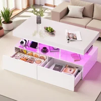 Table basse moderne Fangange avec rangement pour le salon, table centrale rectangulaire avec 2 tiroirs, 104x53x46cm, blanc/noir 1