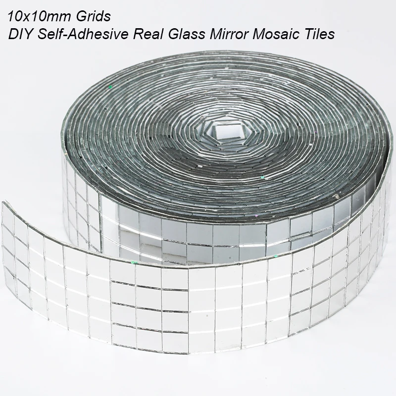 5x5mm 10x10mm Grid 5meter Self-Adhesive Square Glass Mosaic Tiles Sliver Mirror Mosaic Sheet for DIY Handmade Crafts Wall Sticker