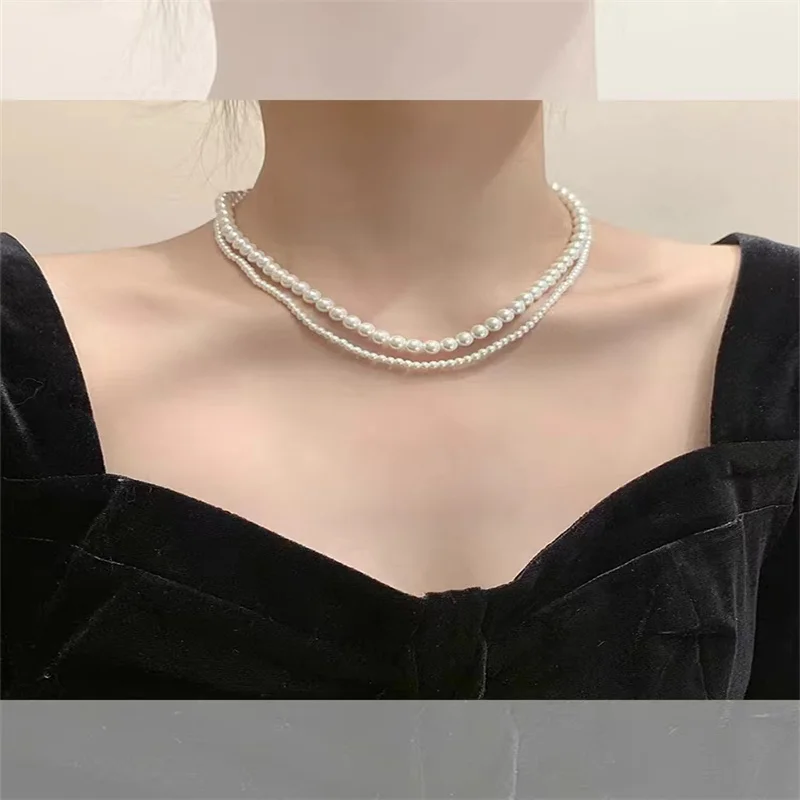 

Vintage Fashion Double Layer Pearl Necklace for Women Simple Personality Necklace Wedding Jewelry Birthday Collares Para Mujer