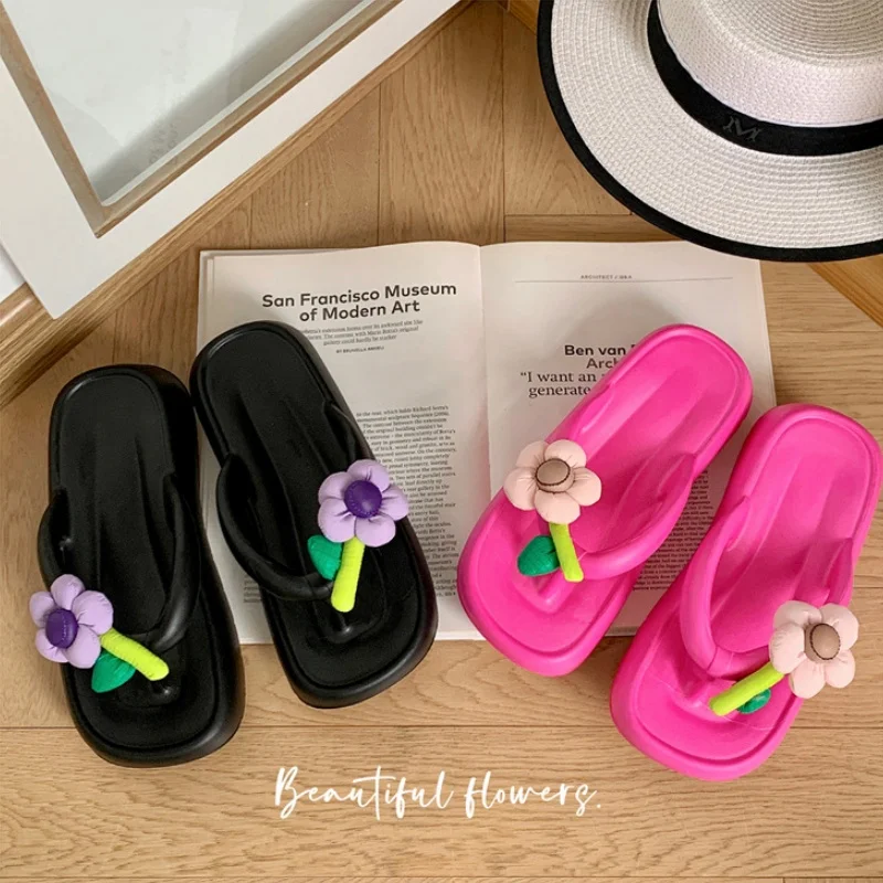 2024 Women Fashion Flower Slippers Females Indoor Non-slip Sandals Adult Concise Solid Color Slides Girls Outdoor EVA Flip Flops 3