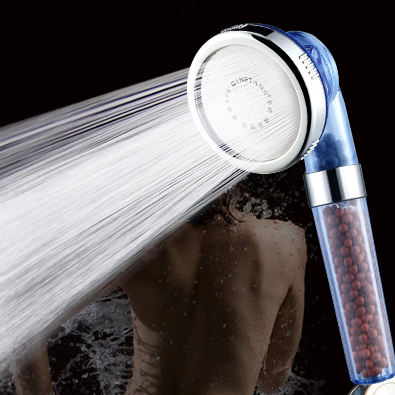 Shower Head Shower Bath Head Adjustable 3 Mode High Pressure Stone Stream Handheld Shower Head with Negative Ion Activated Ceramic Balls