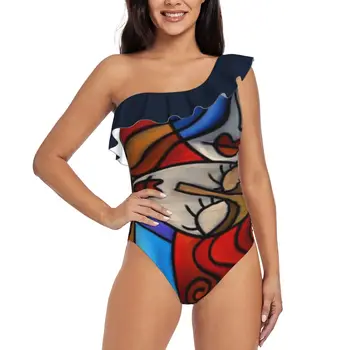 달리 원 숄더 프릴 수영복 섹시한 원피스 수영복 여성 수영복 Monokini El Salvador Dali 초현실주의 색상