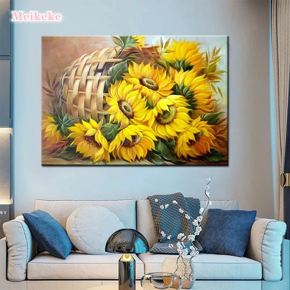 

5d Diy Full square Diamond Painting Cross Stitch Diamond Embroidery Crystal Round Sunflower Diamond Mosaic Pictures Needlework