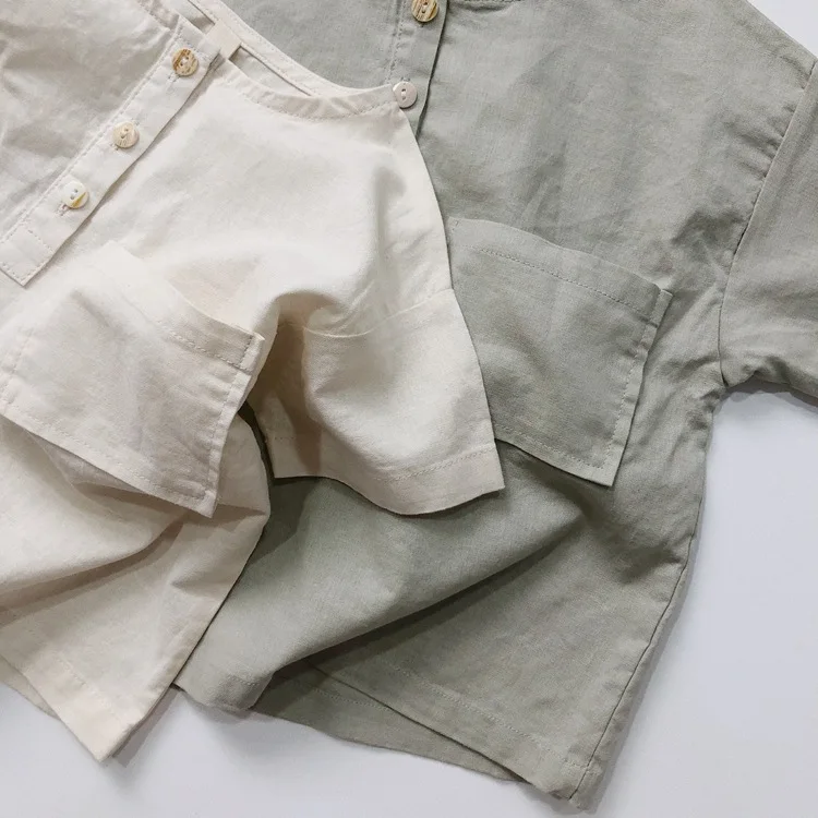 deer jonmi Korean Style Summer Baby Boys Cotton Linen Shirts Short Sleeve Kids Tops Toddlers Children Casual Shirt