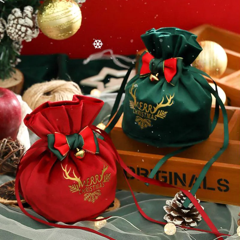 HighQualityVelvetChristmasGiftBagDrawstringCandyBoxReusableDiyChristmasAppleBags