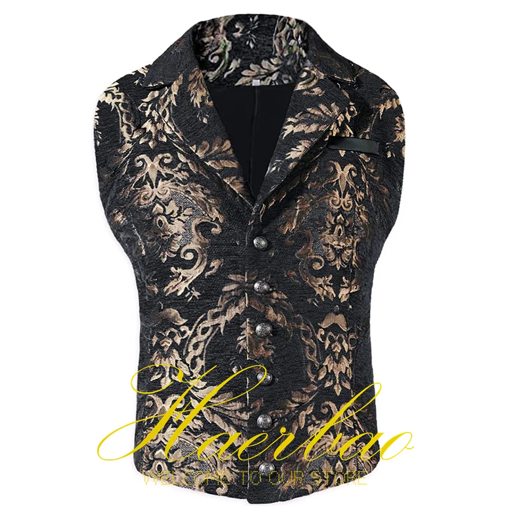 

Men's Suit Vest Gold Calico Pattern Lapel Sleeveless Jacket Formal Party Waistcoat Fashion Vests chaleco hombre