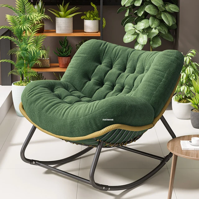 Nordic Balcony Lazy Sofa Rocking Chairs Designer Rattan Living Room Chairs Comfortable Back Armchair Home Furniture Single Sofa 3