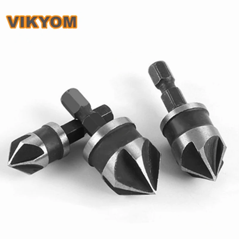 육각 생크 다섯 블레이드 모따기 장치 모따기 드릴 비트 경사 구멍 모따기 장치 카운터 싱킹 세 조각 세트 