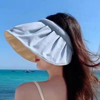 New Women Summer Sun Visor Wide-brimmed Hat Beach Hat Adjustable UV Protection Female Cap Packable Traf  Hats for Women 5