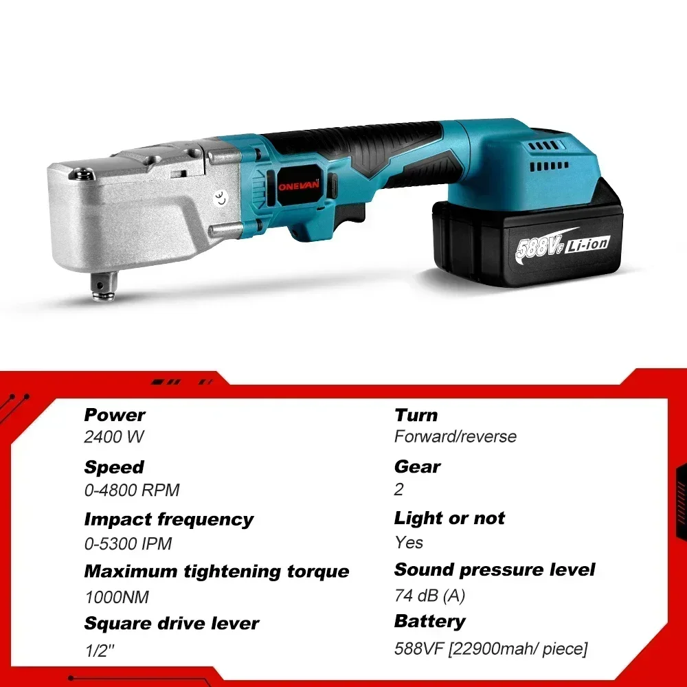 ONEVAN 1000NM bezuhlíkový 1/2'' elektrický ráčnový hasák 4800RPM odstranění lodní šroub ořech auto spravit energie nářadí pro makita 18V baterie