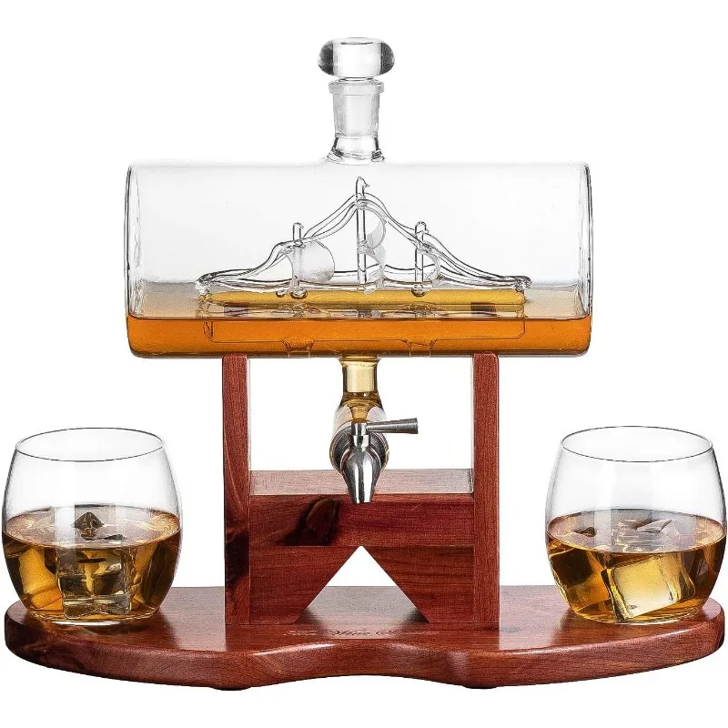 

Whiskey Decanter Set, Liquor Dispenser for Home Bar, Crystal Glass - 1250ml Ship & 2 Whiskey Glasses Beautiful Stand Fathers